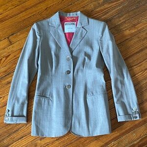 Vintage 1990s Moschino Couture  Light Gray with Pink Pinstripe Blazer